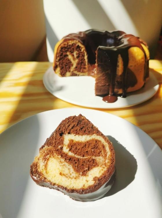 Bizcocho Pastel Marmolado Marmoleado de Chocolate y Vainilla Receta La Carañola con Baking Alquemy
